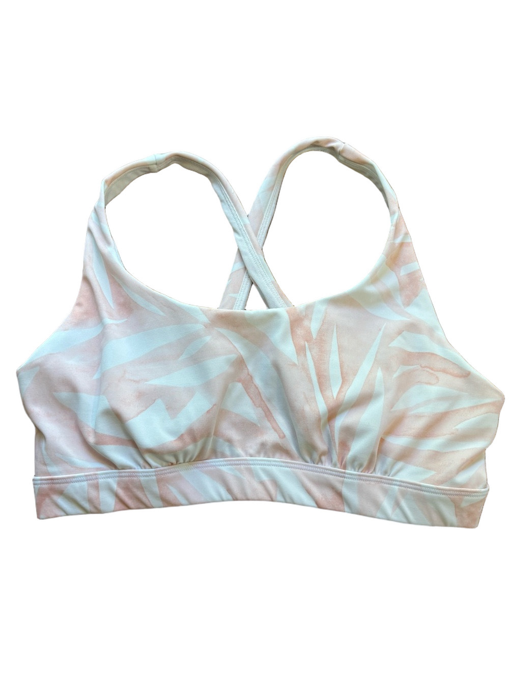 Athleta Pink White Palm Print Sports Bra Medium Support Size 36B/C